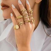 Chunky Gold Ring Set - 10 Piece Stackable Statement Rings